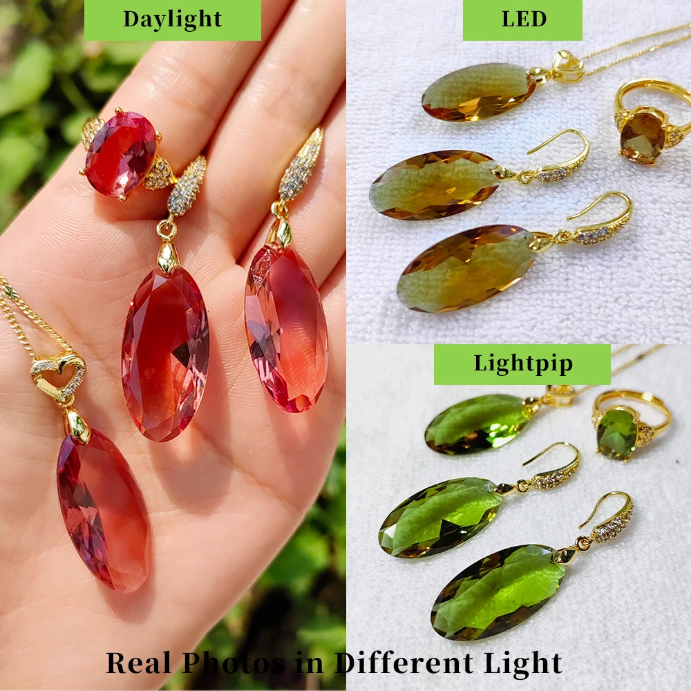 BOCARMAN Synthetic Zultanite Color Changing Pendant Necklace for Women Elongated Oval Cut Gemstone Light Sensitive Statement