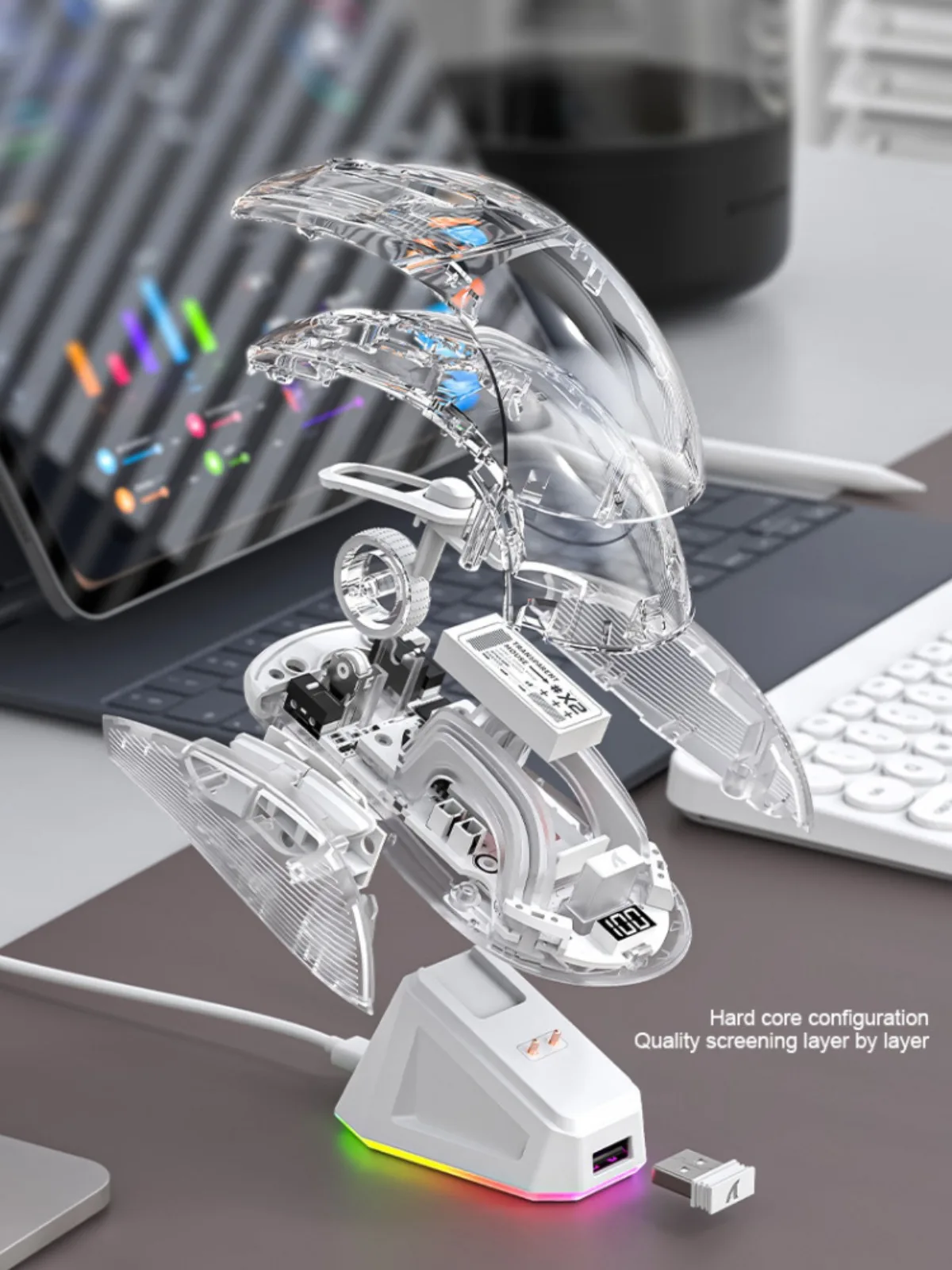 ATTACK SHARK X2 Pro Gaming Mouse Tri-Mode Connection RGB Lights Transparent Shell Magnetic Charging Bluetooth Mouse Electronics