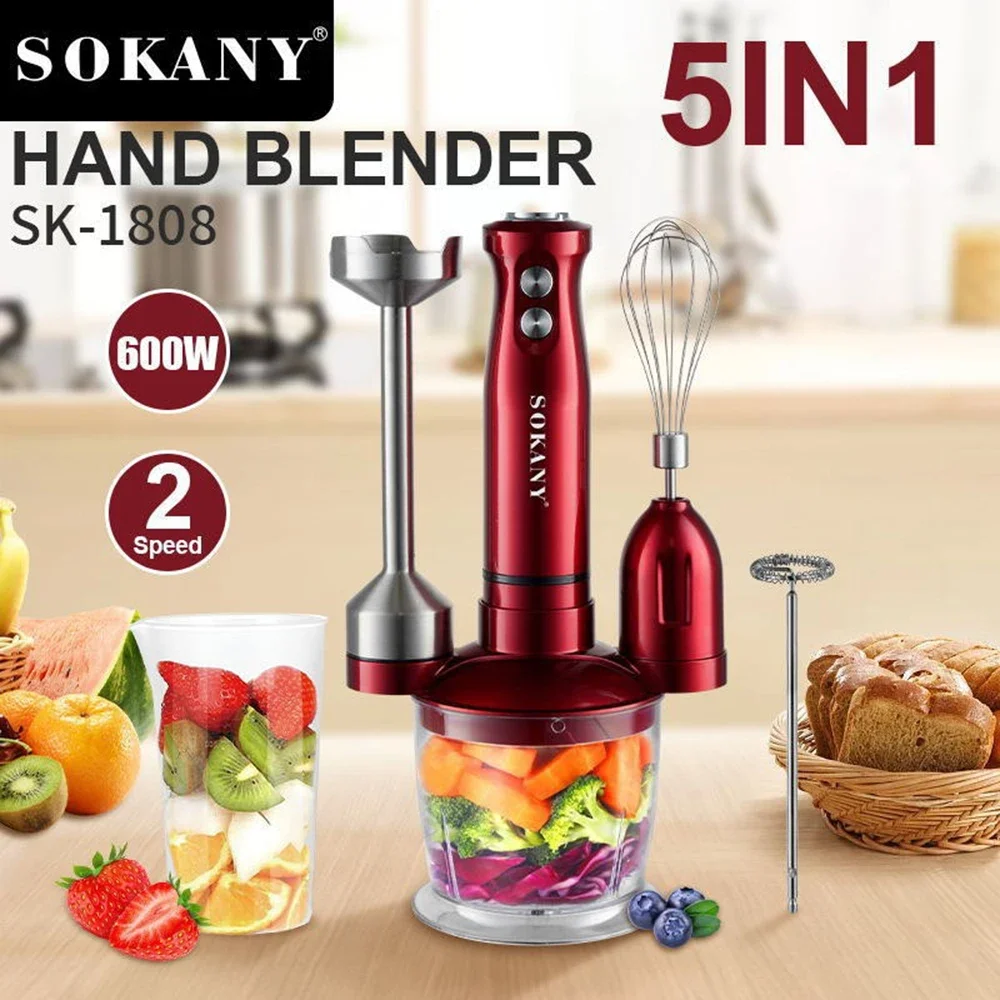 

5 in 1 Portable Blender For Kitchen Electric Mixer Machine Juicing Meat Grinder 600W Food Processors Cooking Stick Stirring Rod