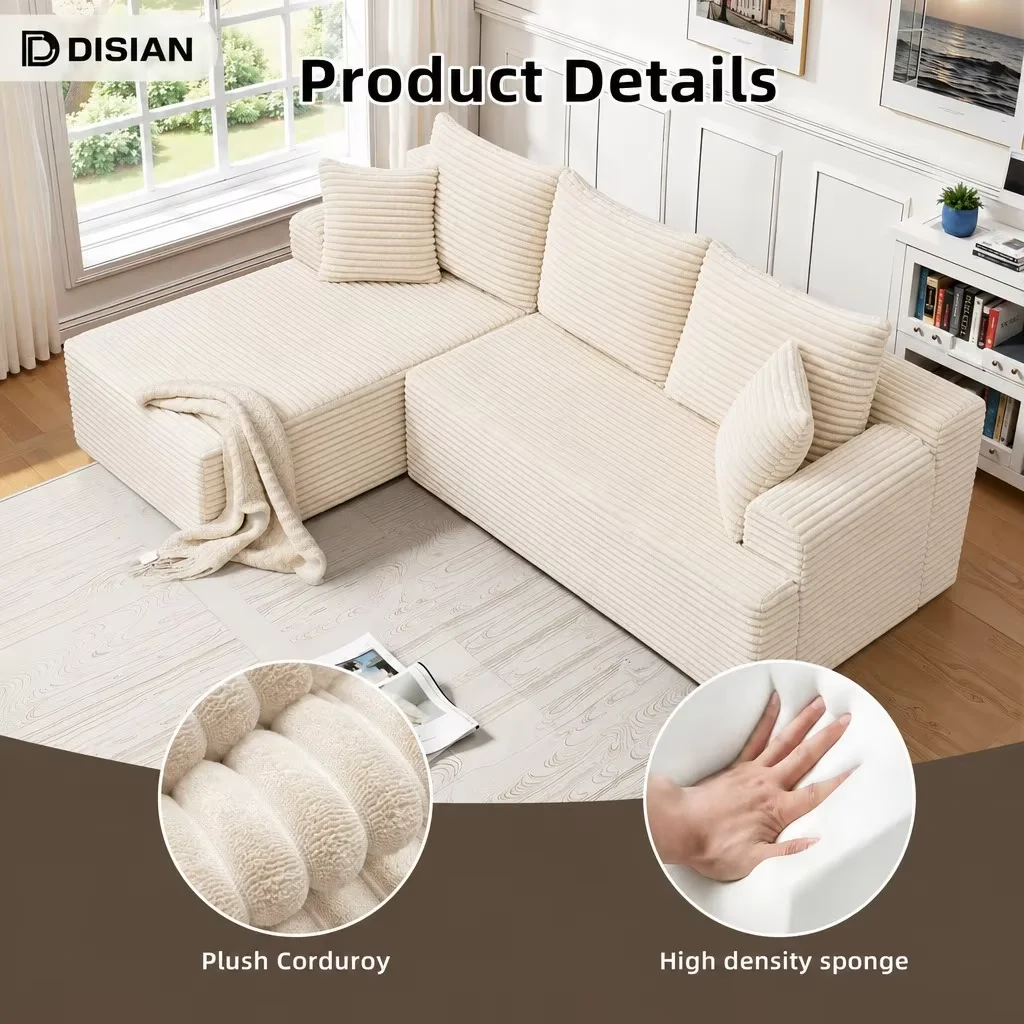 DISIAN Upholstered Compressed Sofa Couch Living Room Sofas Boneless L-Shaped Sofa Bed in a Box