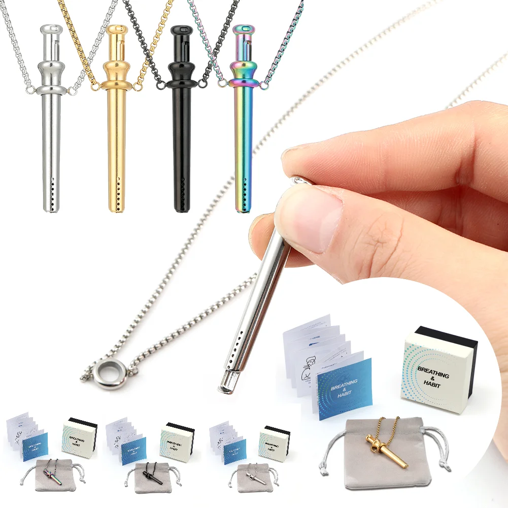 الفولاذ المقاوم للصدأ قلادة التنفس العقلية التنفس المقاومة صافرة قلادة التأمل مجوهرات لتخفيف القلق والإجهاد #1