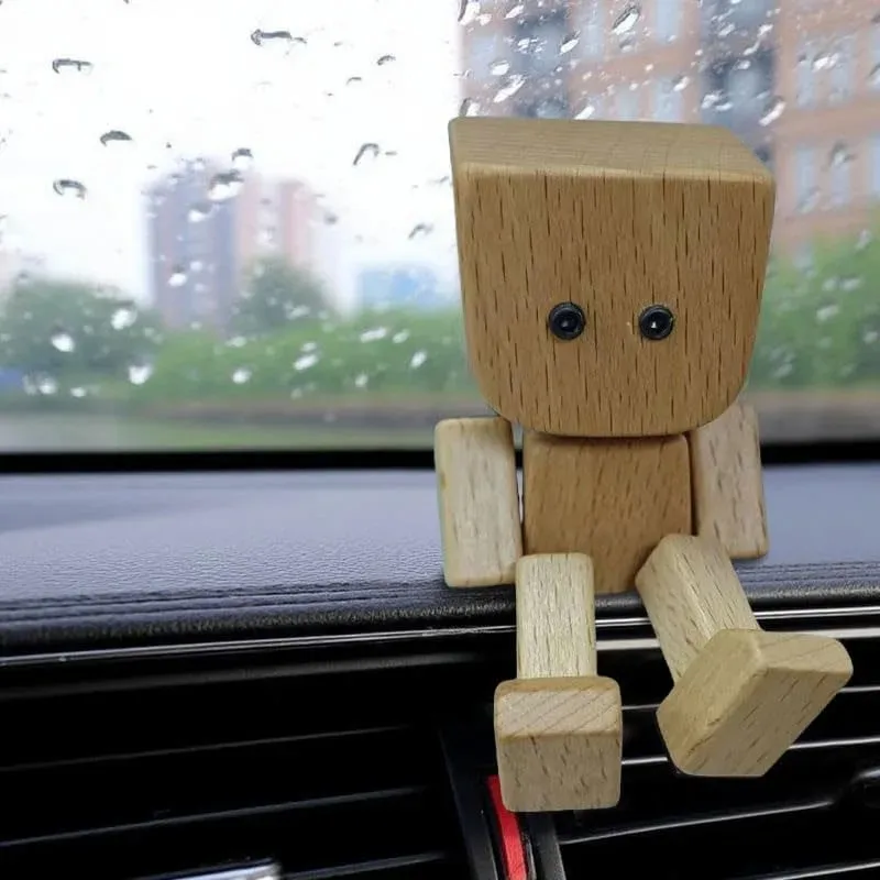 cute leg-swinging robot wooden car decoration shaking wooden man figurine small creative gift wood ornaments