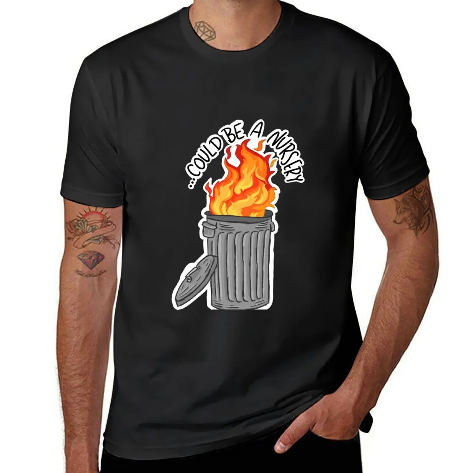 This is on Fire Garbage Can... Could be a Nursery T-Shirt tees blanks boys animal print black t shirts for men