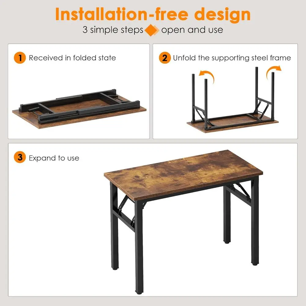 Compact 31.5 Folding Desk for Home Office, Study, and Small Spaces in Rustic Brown