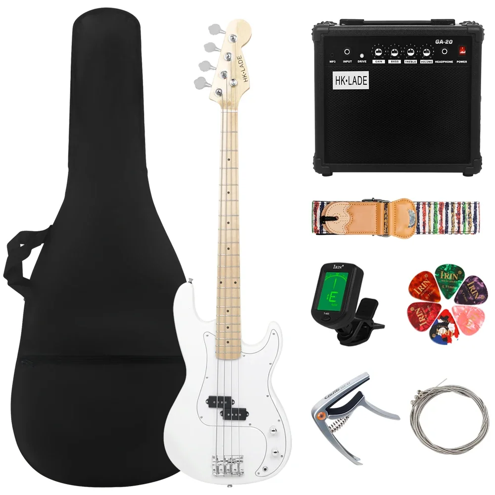 HK·LADE 4 Strings 20 Frets Electric Bass Guitar Maple Body Neck Bass Guitarra With Amp Strap Capo Guitar Parts & Accessories