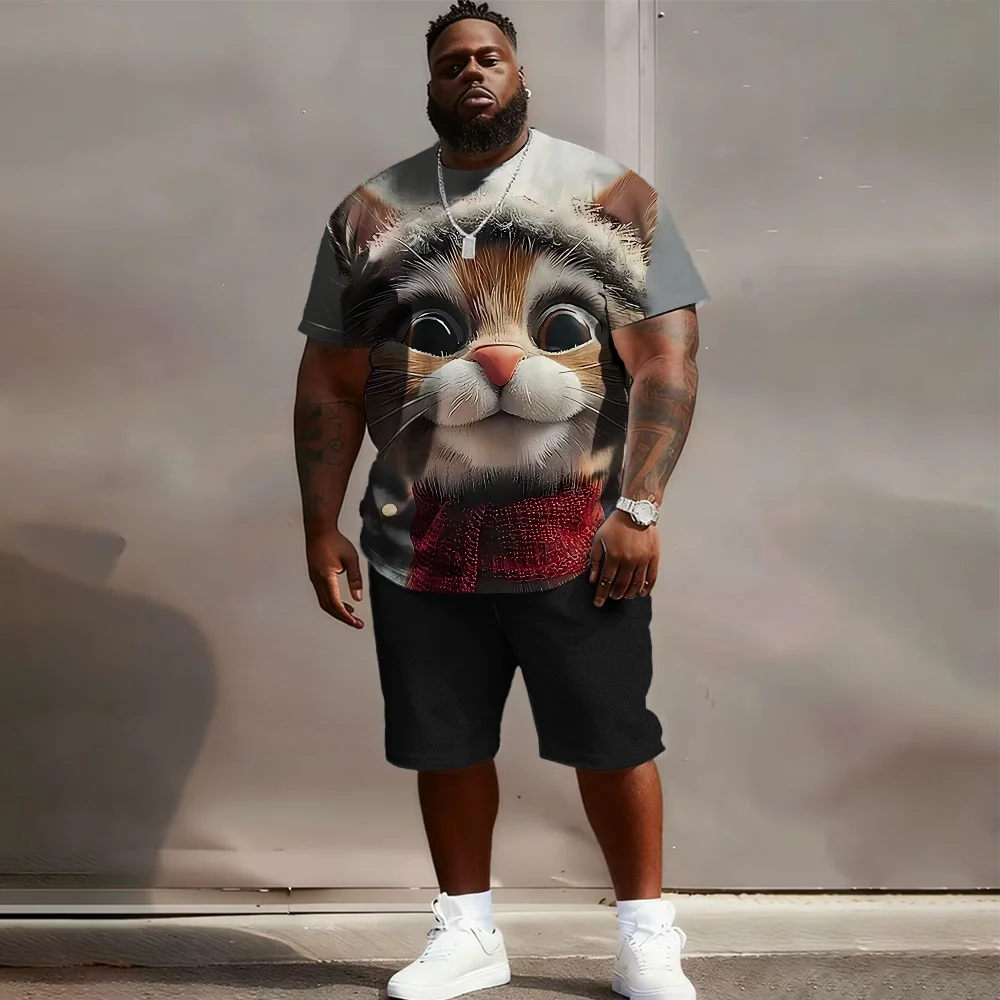 

S-9xl plus size Men's Goofy Animal Short Sleeve Set: Modern Playful - 2-Piece Big & Tall Cut, Skin-Friendly Fabric