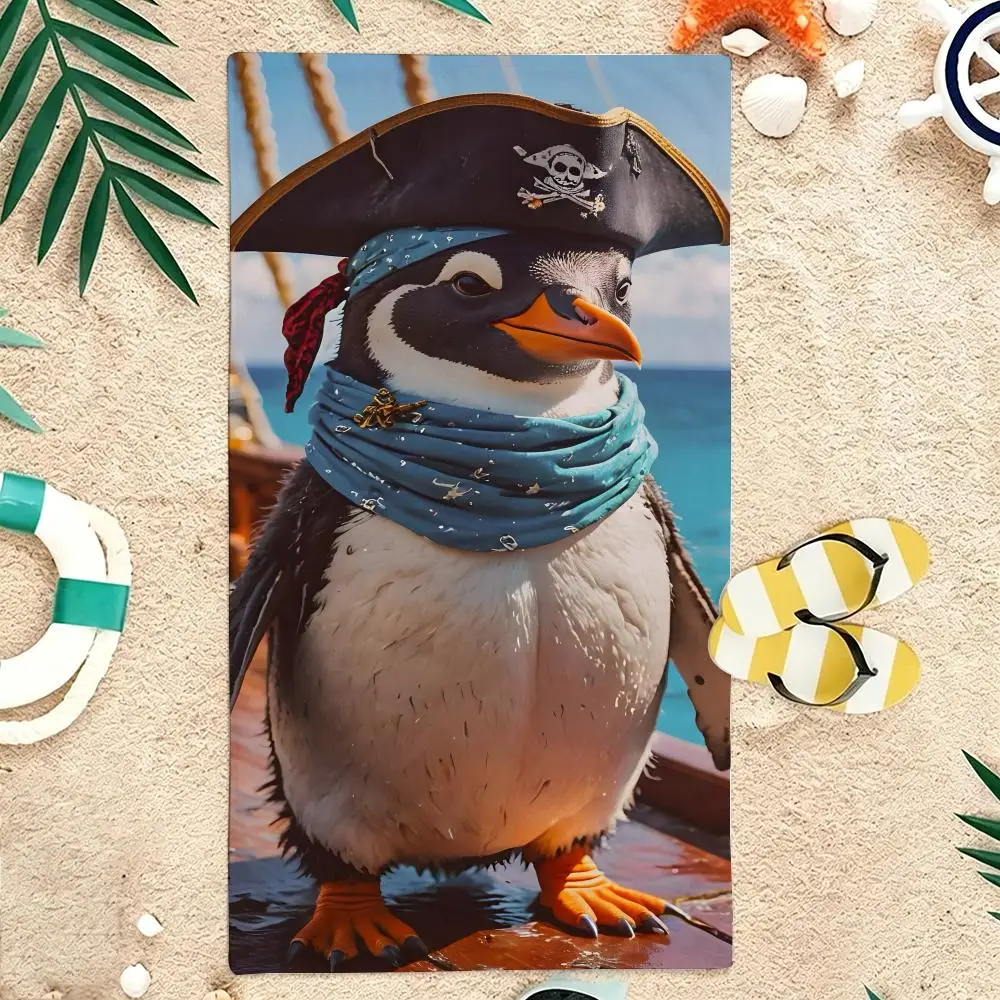 Vintage Pirate Penguin Towel Microfiber soft Beach Towel for Travel Fitness Sauna Bathing Camping
