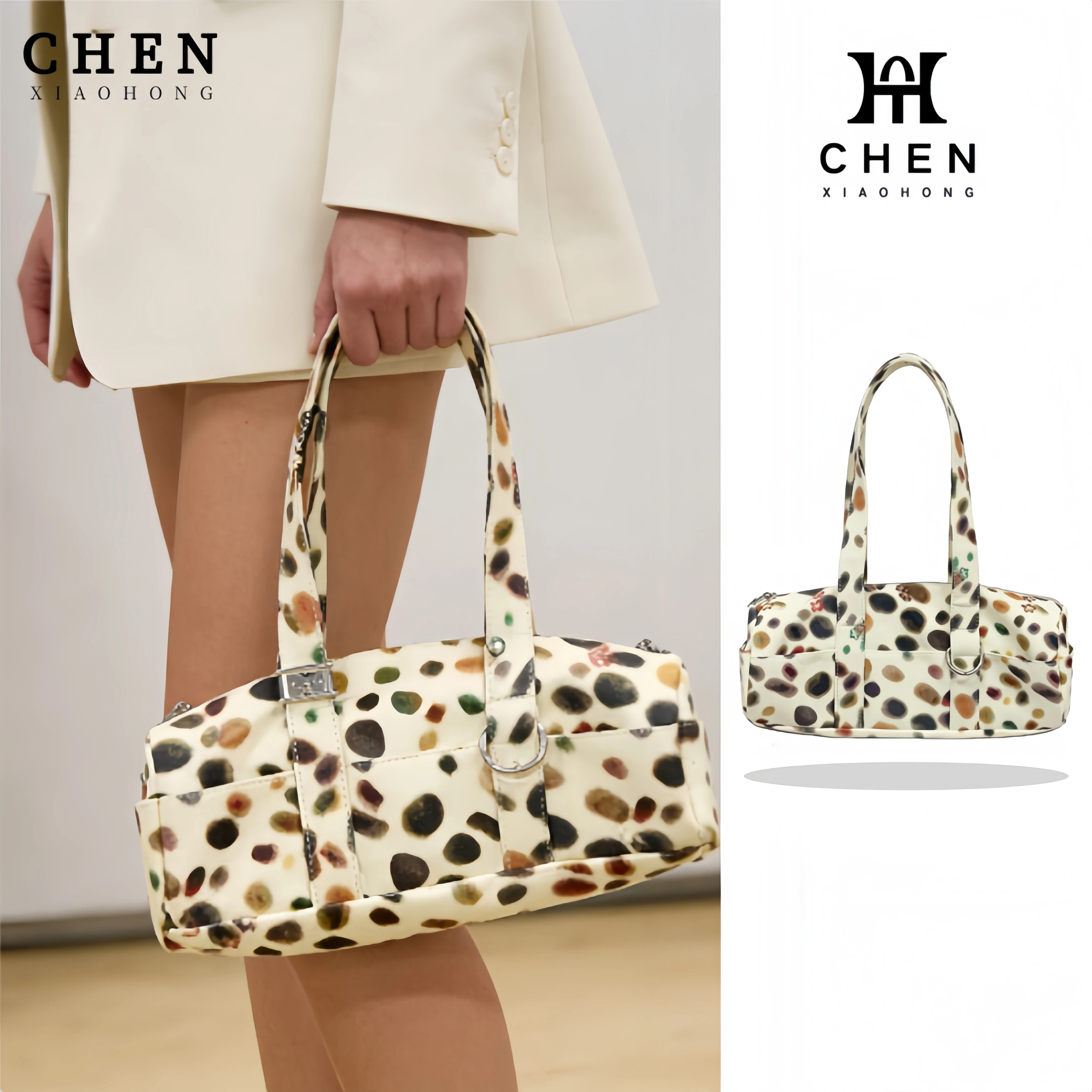 

2026 Spring Retro Sweet Cool Colorful Polka Dot PU Fabric Patchwork Underarm Shoulder Bag Women's Daily Fashion Casual Bag