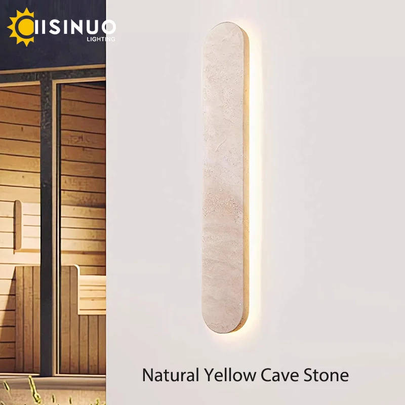 

Wabi-sabi Style Yellow Travertine Natural Stone Wall Lights Waterproof LED Long Linear Lamp Outdood Villa Fence Gates Courtyards