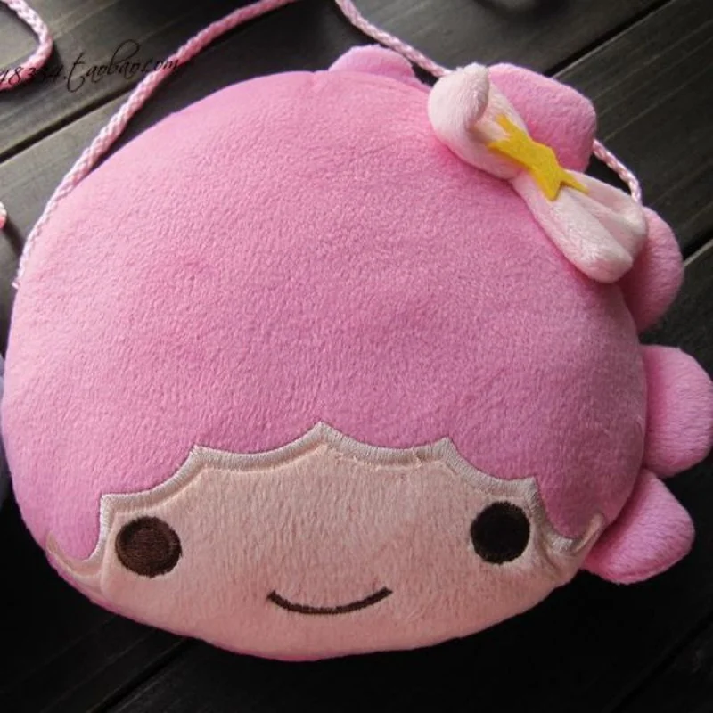 Sanrio pequenas estrelas gêmeas dos desenhos animados kawaii rosa e azul cabeça grande mochila de pelúcia macia ao ar livre jogar crossbody saco menina presente de fim de semana