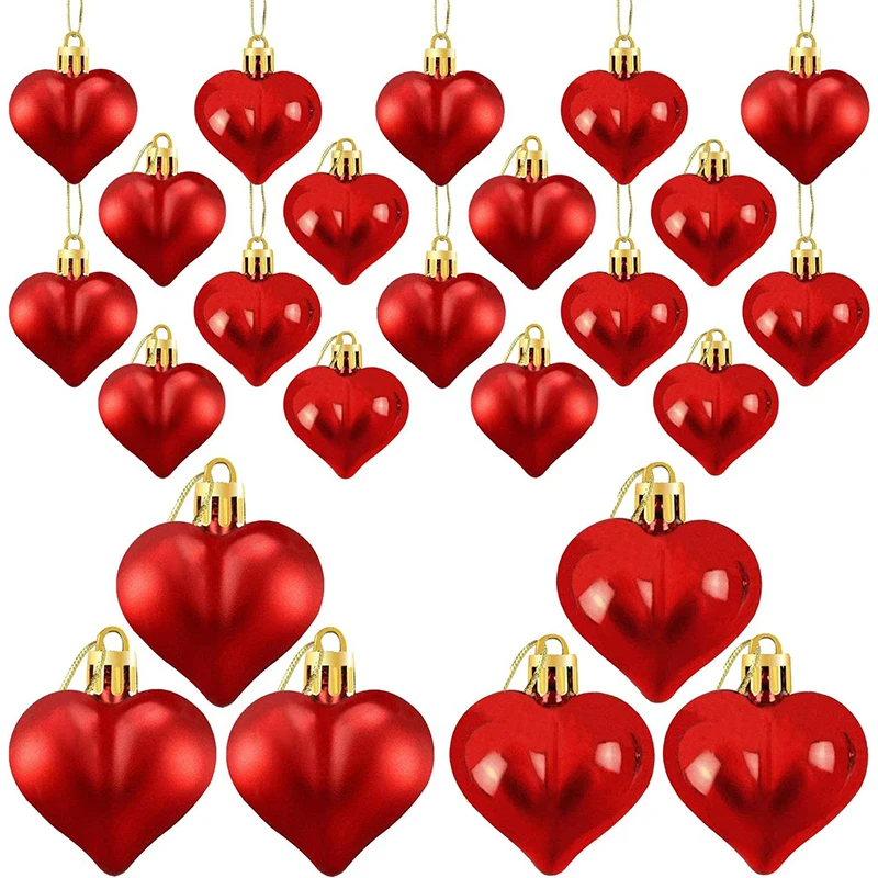 12 Stück herzförmige Ornamente, Valentinstag, Herzornamente, Herzkugeln für Valentinstag, Hochzeit, Zuhause, Weihnachtsfeier, Dekoration