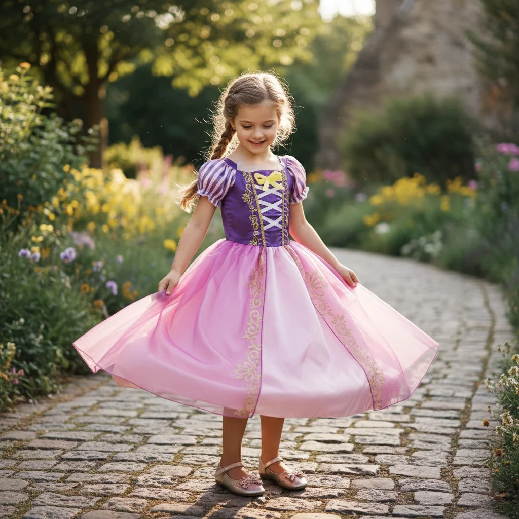 Elegante Vestido de Princesa Rosa y Morado con Diseño de Cintura Ajustada, Regalo para Niña de las Flores, Concurso, Cumpleaños, Celebración, Evento