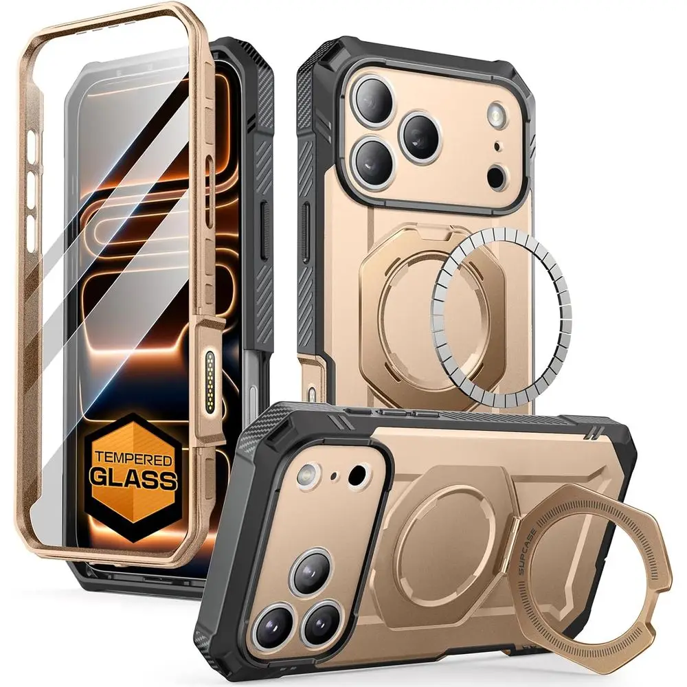 

iPhone 17 Pro Max UBGrip Pro Case with Tempered Glass, Stand, Camera Cover, and MagSafe Compatibility - Desert