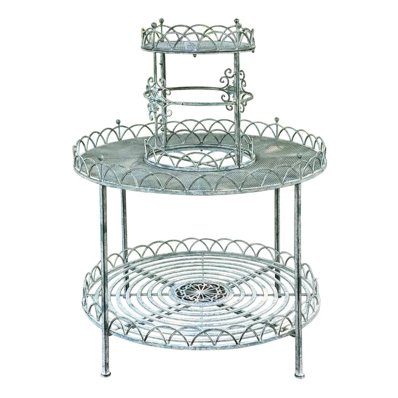 Outer single retro outdoor courtyard wrought iron flower stand outdoor garden floor-to-ceiling flower pot stand round corner mul