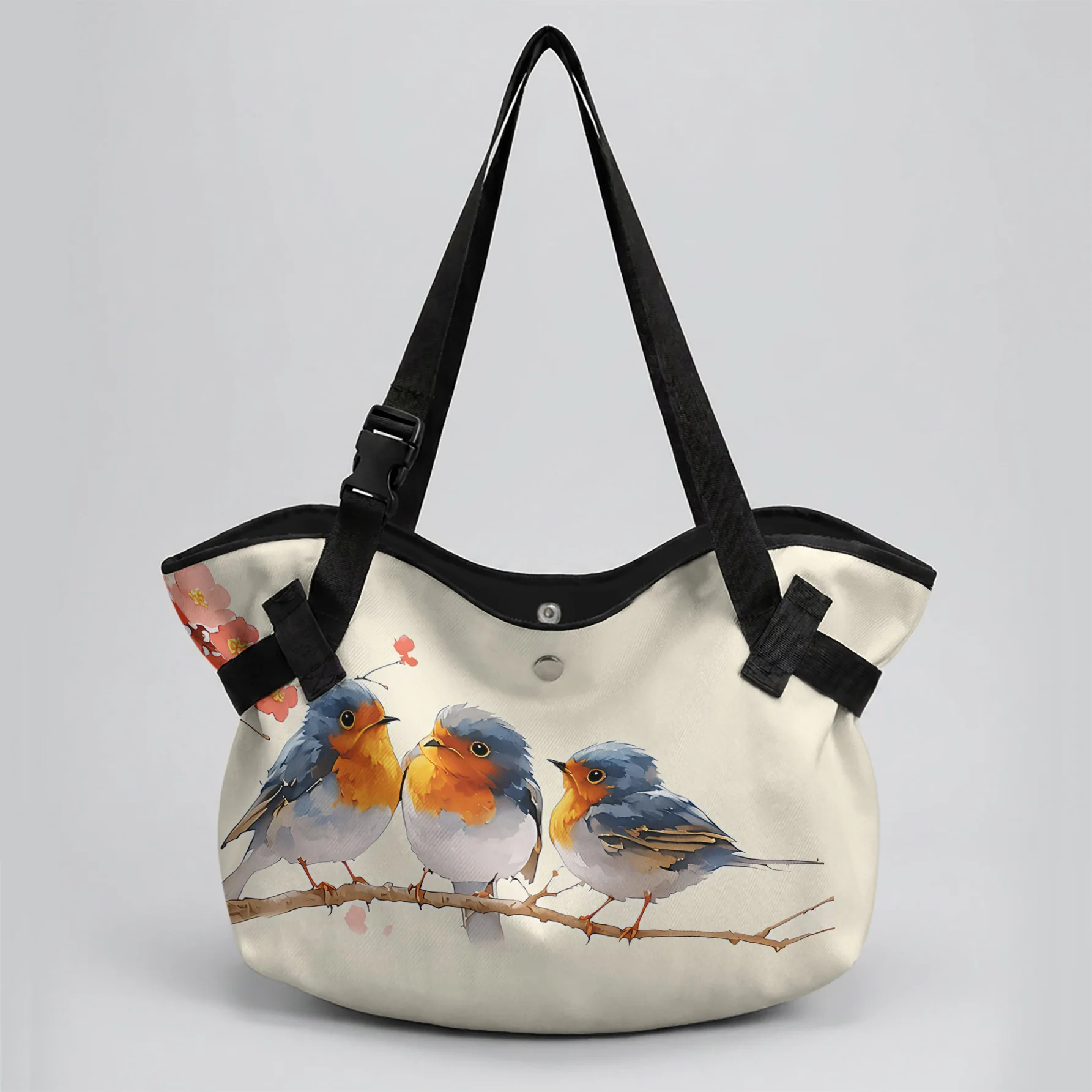 Bird Branch Print 2 In 1 Tote Bag & Round Picnic Mat, Waterproof Foldable Mat For Camping Beach Picnic Travel