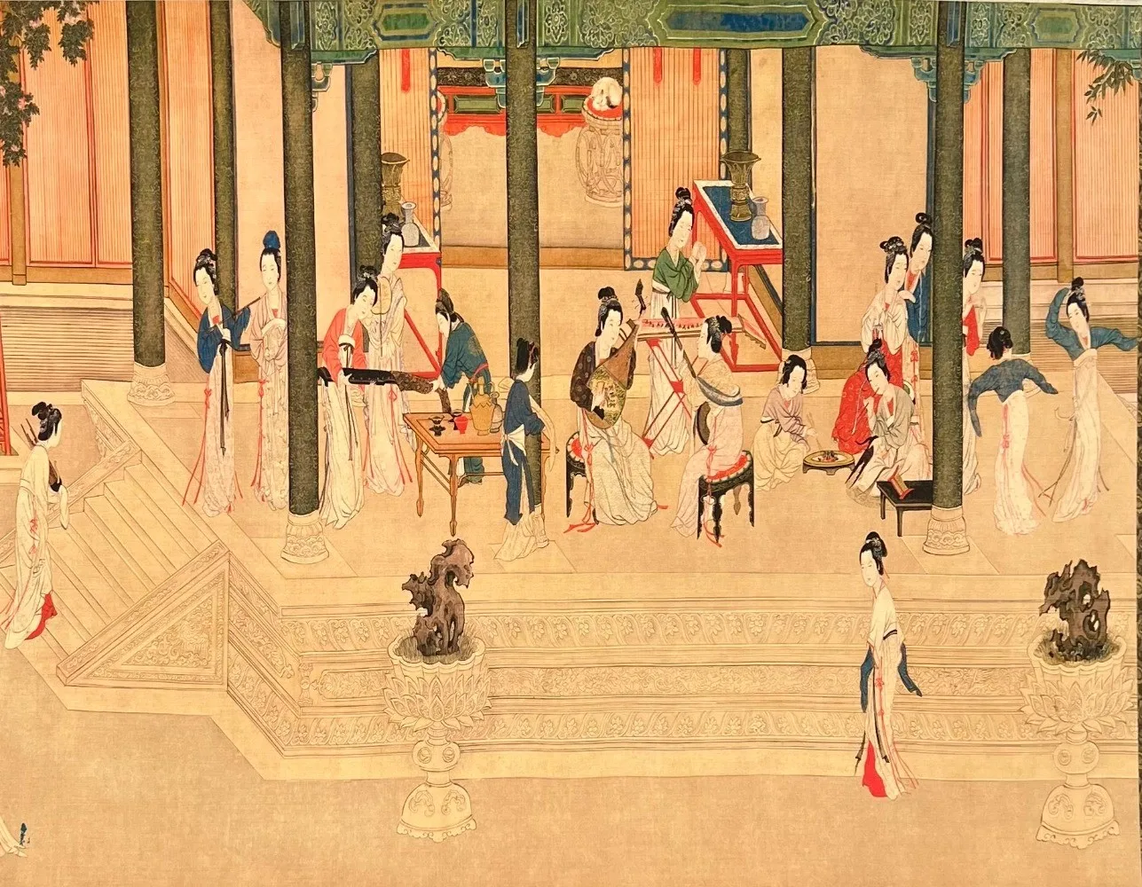 Old Chinese Qiu Ying - Spring Morning Picture of Han Palace painting Small scrol