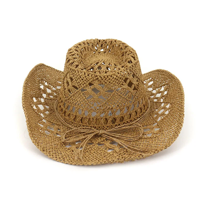 Fashion Hollowed Handmade Cowboy Straw Hat Women Men Summer Outdoor Travel Beach Hats Unisex Solid Western Sunshade Cap 2023