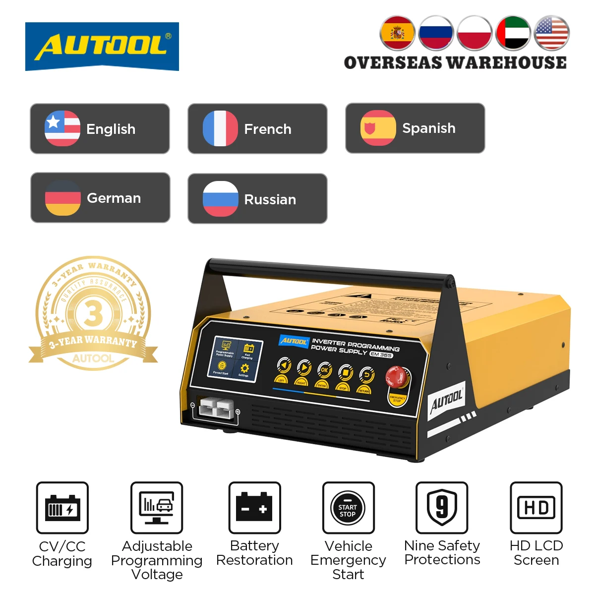 AUTOOL 400A Programming Power Supply & 12V Battey Charger & Car Jump Starter EM365 Regulator Voltage Transformer 110/220V