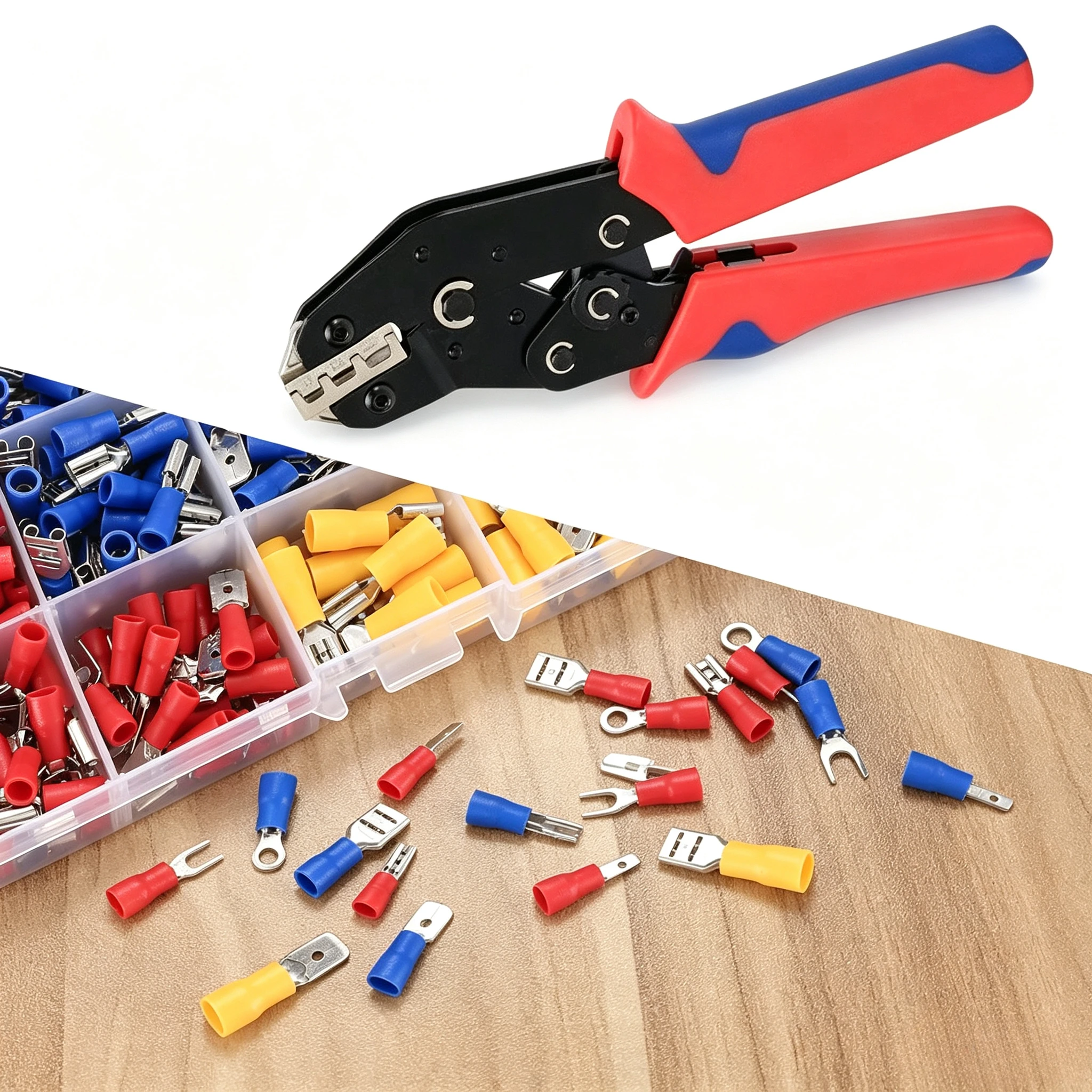 Wire Crimping Plier Insulated Connectors Butt, Ring, Spade, Quick Disconnect - Crimp Terminals Cable Lugs Assortment Kit