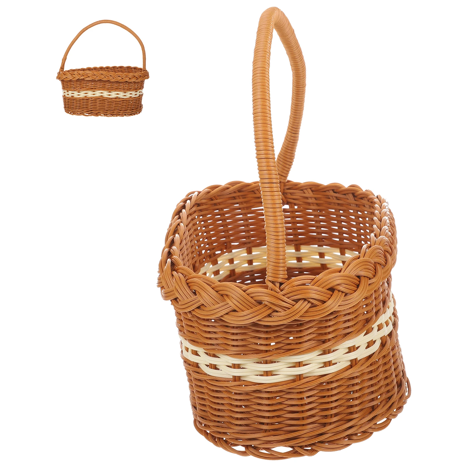 

Woven Basket Imitation Rattan Lightweight Home Decor Living Handheld Portable Storage Container Picnic Fruit Snack