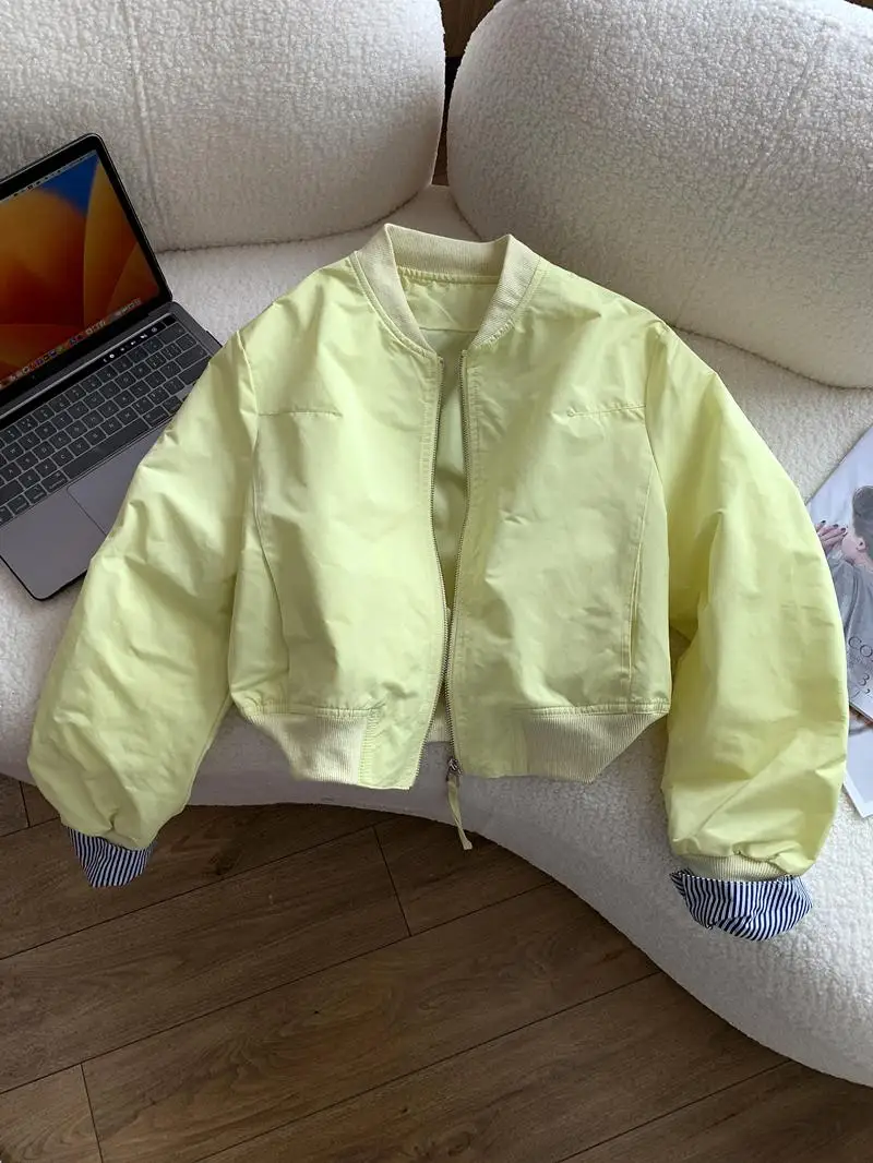 2025 ฤดูใบไม้ผลิและฤดูใบไม้ร่วงแขนเสื้อแจ็คเก็ตสั้นลายเสื้อแจ็คเก็ตเบสบอลผู้หญิงแจ็คเก็ตสีชมพู Daily Commuter อเนกประสงค์