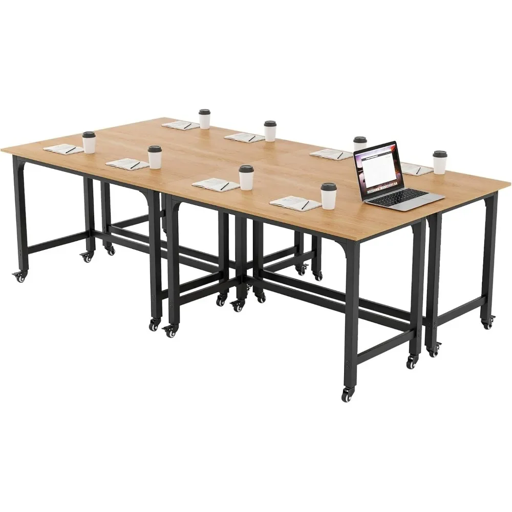 

Conference Room Table Set of 4,Mobile Computer Desk with Removable Storage Bag &2 Hanging Hooks,Rolling Meeting Table with Heavy