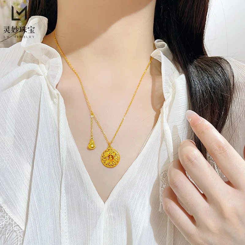 

9999 24K real gold store same style women's gold necklace gourd eight treasure compass pendant luxury jewelry