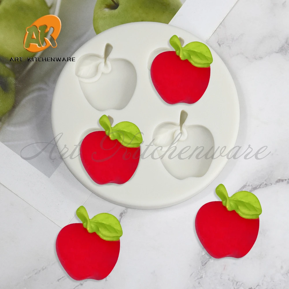 4 Holes Fruit Apple Molds Food Grade Silicone Mold Fondant Cake Tool Kitchen Baking Tool Chocolate Soap Mould