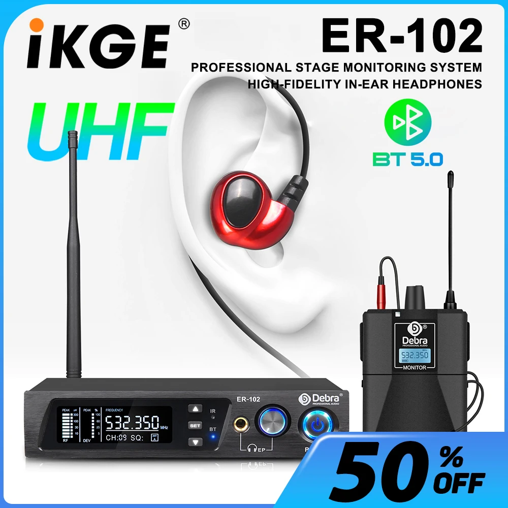 

ER-102 Professional Wireless In-Ear Monitor System with Bluetooth 5.0 UHF for Stage Performance, Small Concert, Band, Church