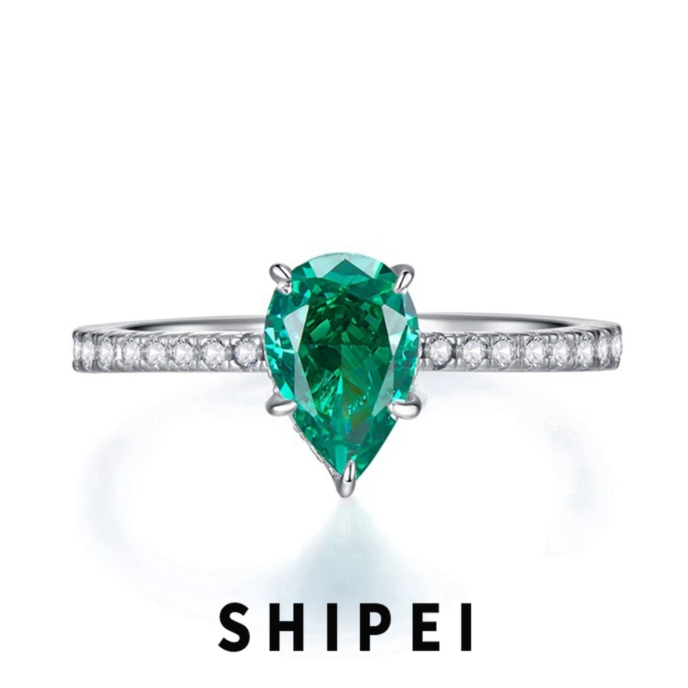 

SHIPEI Classic 925 Sterling Silver Pear 6*9MM Emerald Amethyst Gemstone Ring For Women Wedding Engagement Fine Jewelry Wholesale