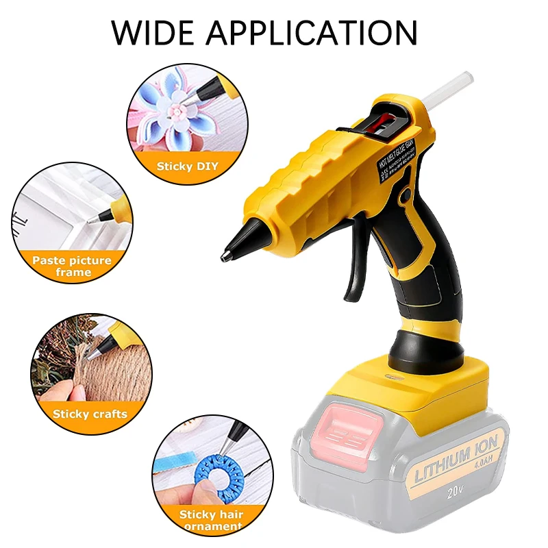 Imagem -05 - Pistola de Cola sem Fio para Dewalt Ferramentas de Reparo Faça Você Mesmo Pistola de Cola Quente Quick Preheat Dcb200 Dcb204 18v 20v mm