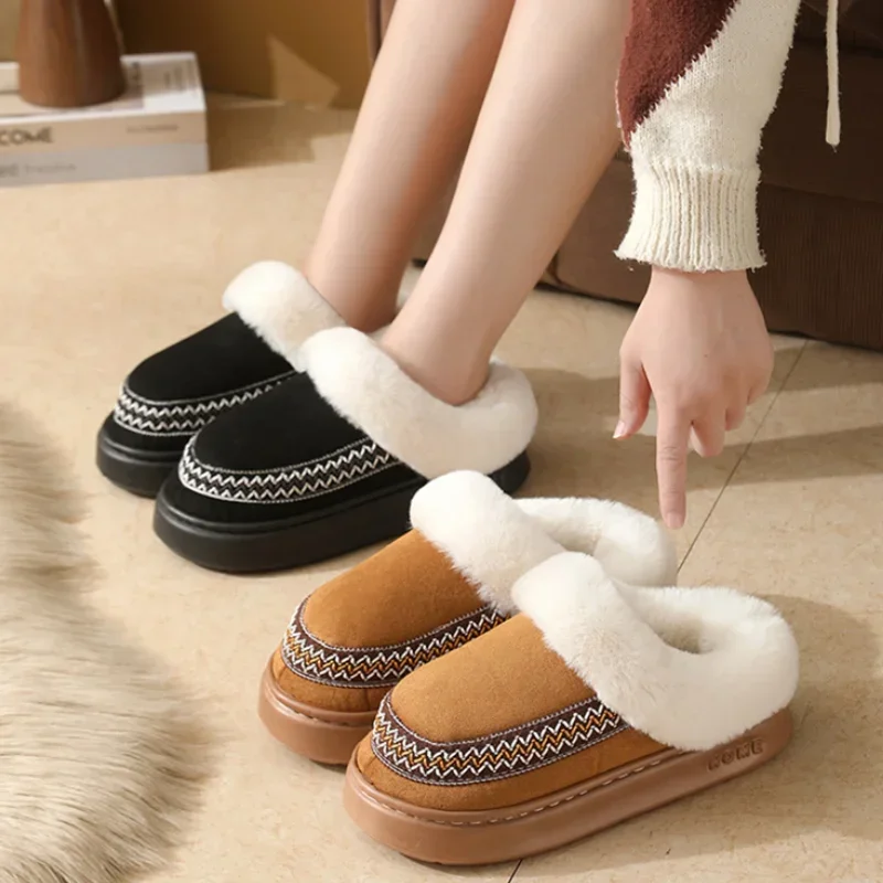 2026 Winter Cotton Slippers For Women Men Warm Plush House Shoes Thick Sole Light Weight Couples Home Floor Fluffy Slipper