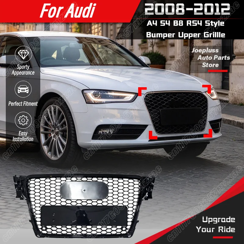 For Audi A4 S4 B8 2008 2009 2010 2011 2012 Car Bumper Upper Grille RS4 Style Vehicle Front Mesh Body Decorate Modification Kit
