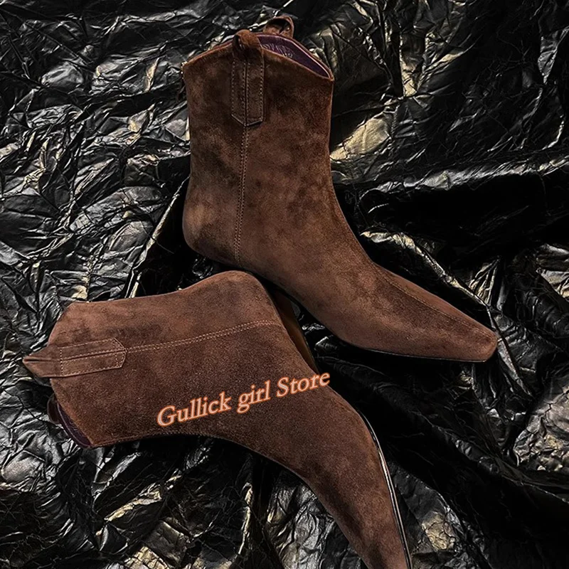 

French Retro Suede Wedges Ankle Booties Square Toe Zipper Runway 2026 Winter Autumn Women Dress Shoes Brown Black Handmade