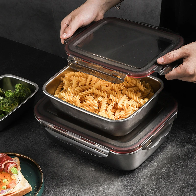 

Multifunctional Stainless Steel Lunch Box Lunch Box Fresh-keeping Household Airtight Leak-proof Storage Box Refrigerator Storage