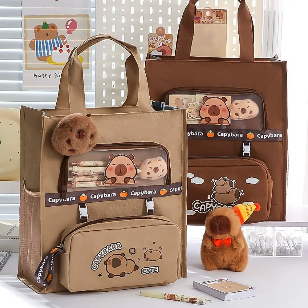 Capybara กระเป๋าใส่ปากกาแบบถอดออกได้, กระเป๋าใส่ปากกาความจุขนาดใหญ่ A4 tas berkas พาร์ทิชันกระเป๋าถือตาข่ายด้านข้าง