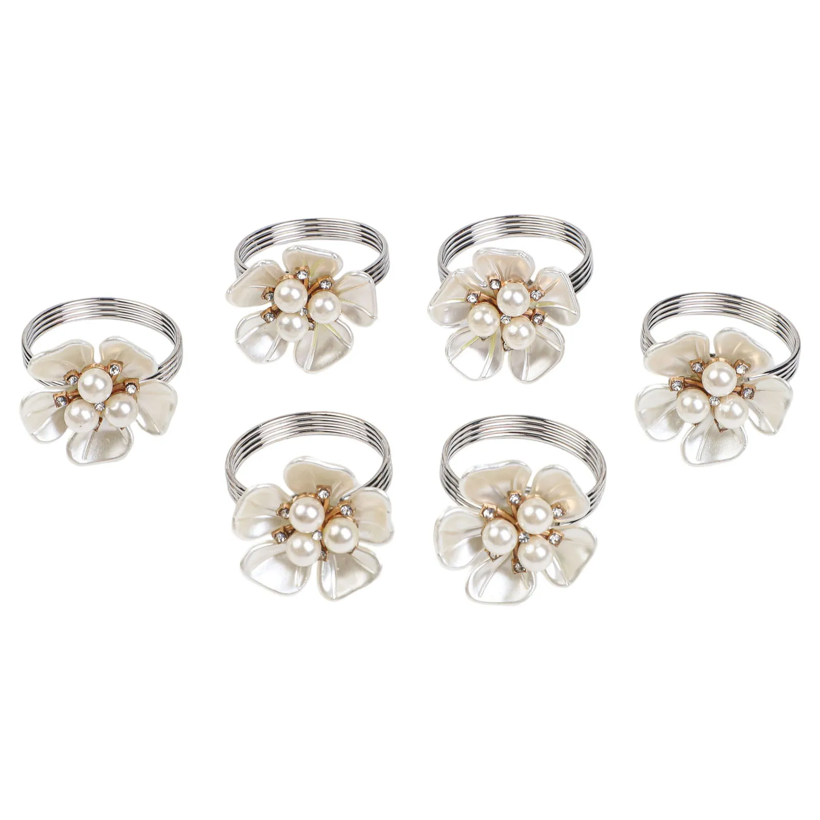 12pcs White Pearl Napkin Rings Imitation Shell String Buckles Loops For Cloth Paper Napkins Wedding Banquet Table Setting Decor