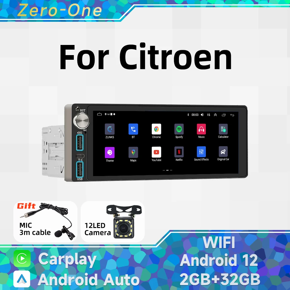 

Wireless Carplay Autoradio 1Din Radio Android 13 Car Multimedia for Citroen 6.86" Screen Stereo Head Unit GPS Navigation Wifi BT