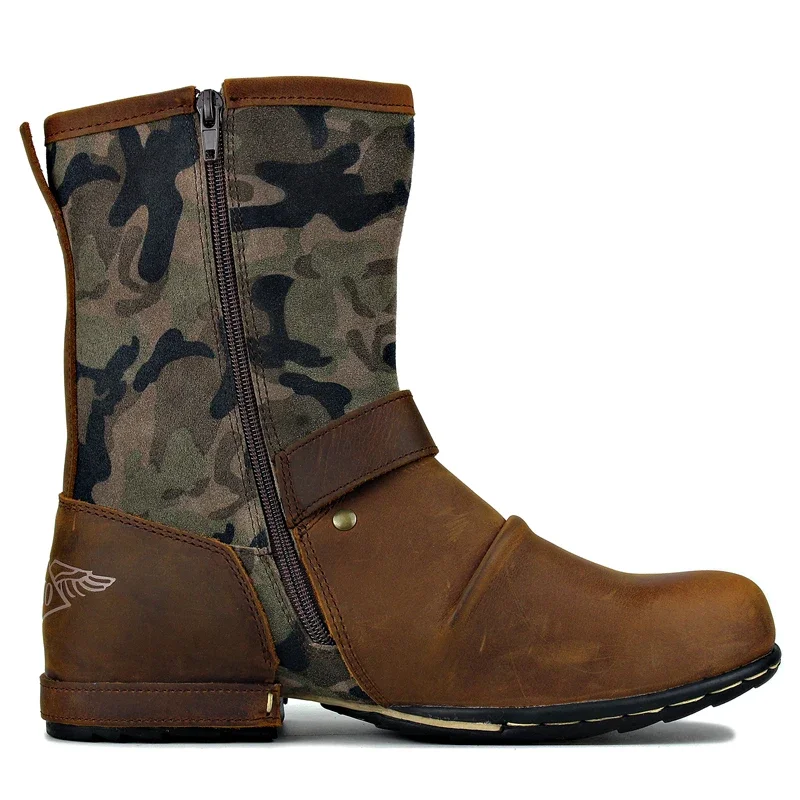 Botas vaqueras occidentales para hombre, botines con cremallera lateral, antideslizantes, talla grande, Otoño e Invierno