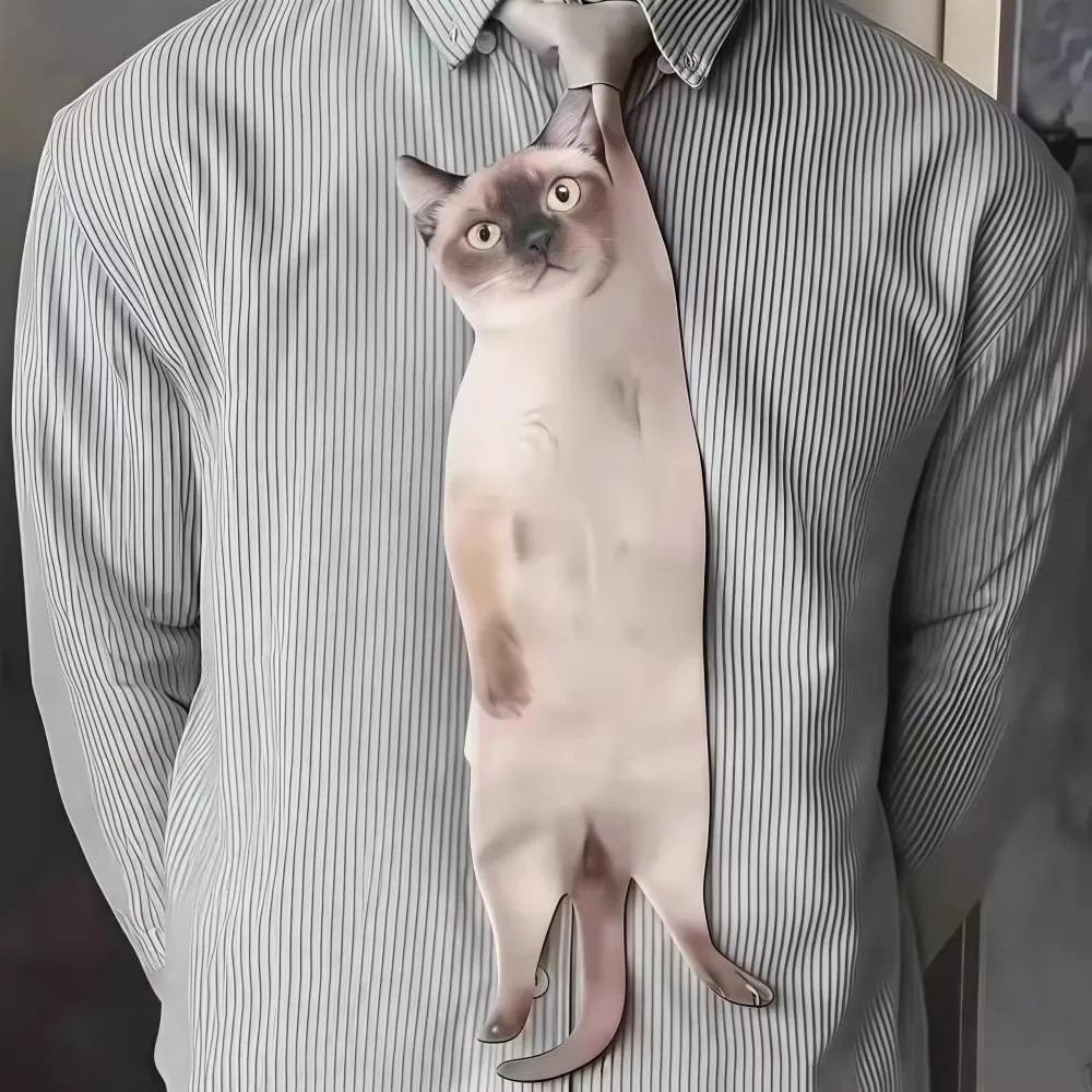 Gift Lifelike Cat-shaped Tie Unique Creative Animal Pattern Tie Funny Satin Fabric Novelty Necktie Festive Gatherings