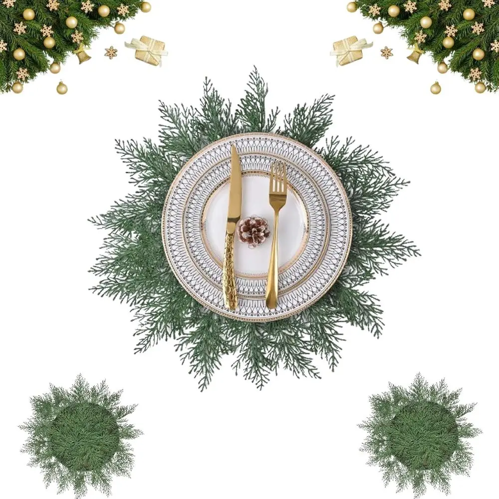 

Set of 6 15-Inch Round Artificial Greenery Table Mats for Christmas and Thanksgiving Dining