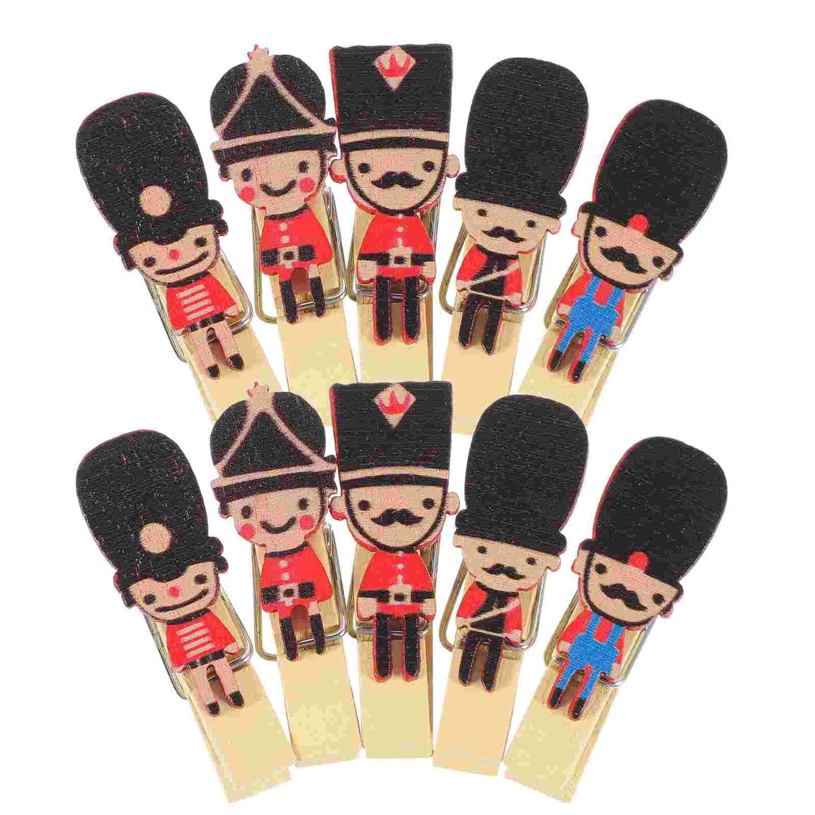 10 Pcs Nutcracker Picture Clip Soldier Wooden Clamp Decorative Pins Clothespin Colorful Clothespins