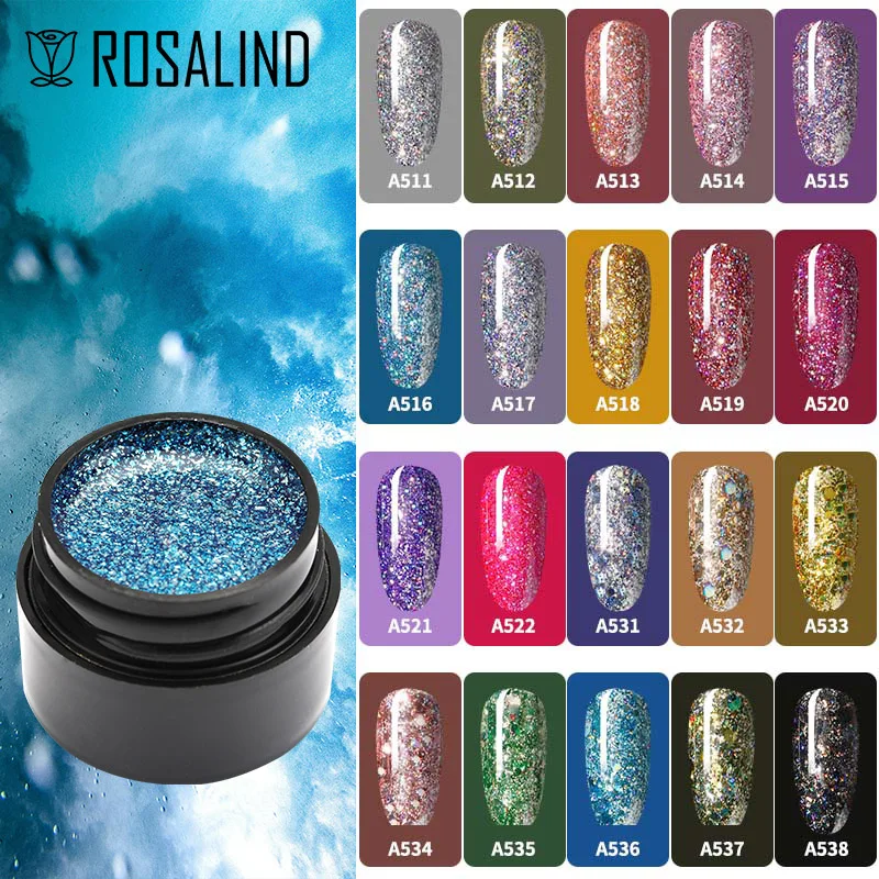 

ROSALIND Shiny Platinum Shiny Diamond Gel Nails Art For Manicure Cured With UV/LED Lamp Gel Glitter Nail Polish Semi Permanent