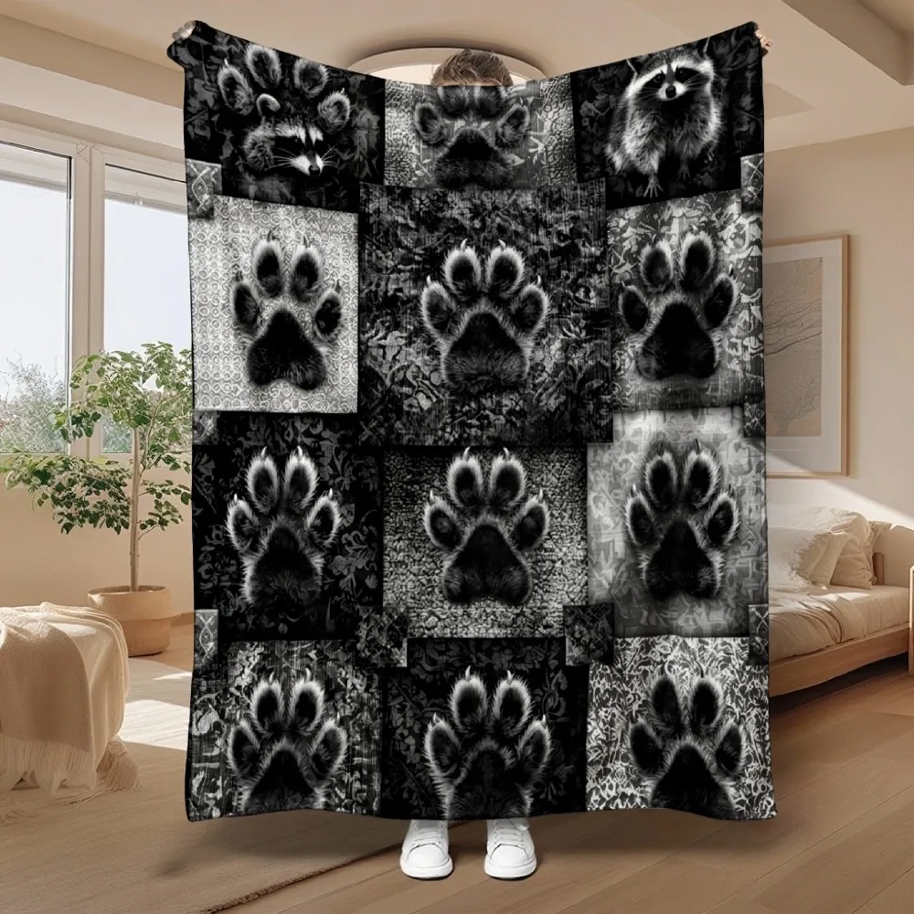 High-Definition Printed Black Paw Print Blanket Soft Warm Flannel Throw Ideal for Travel Camping Sofa Living Room