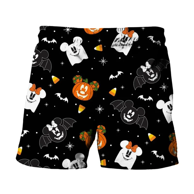 2024 New Horror Halloween Collection Disney Brand Mickey And Minnie Anime Print Summer Men\'s Fashion Beach Party Casual Shorts