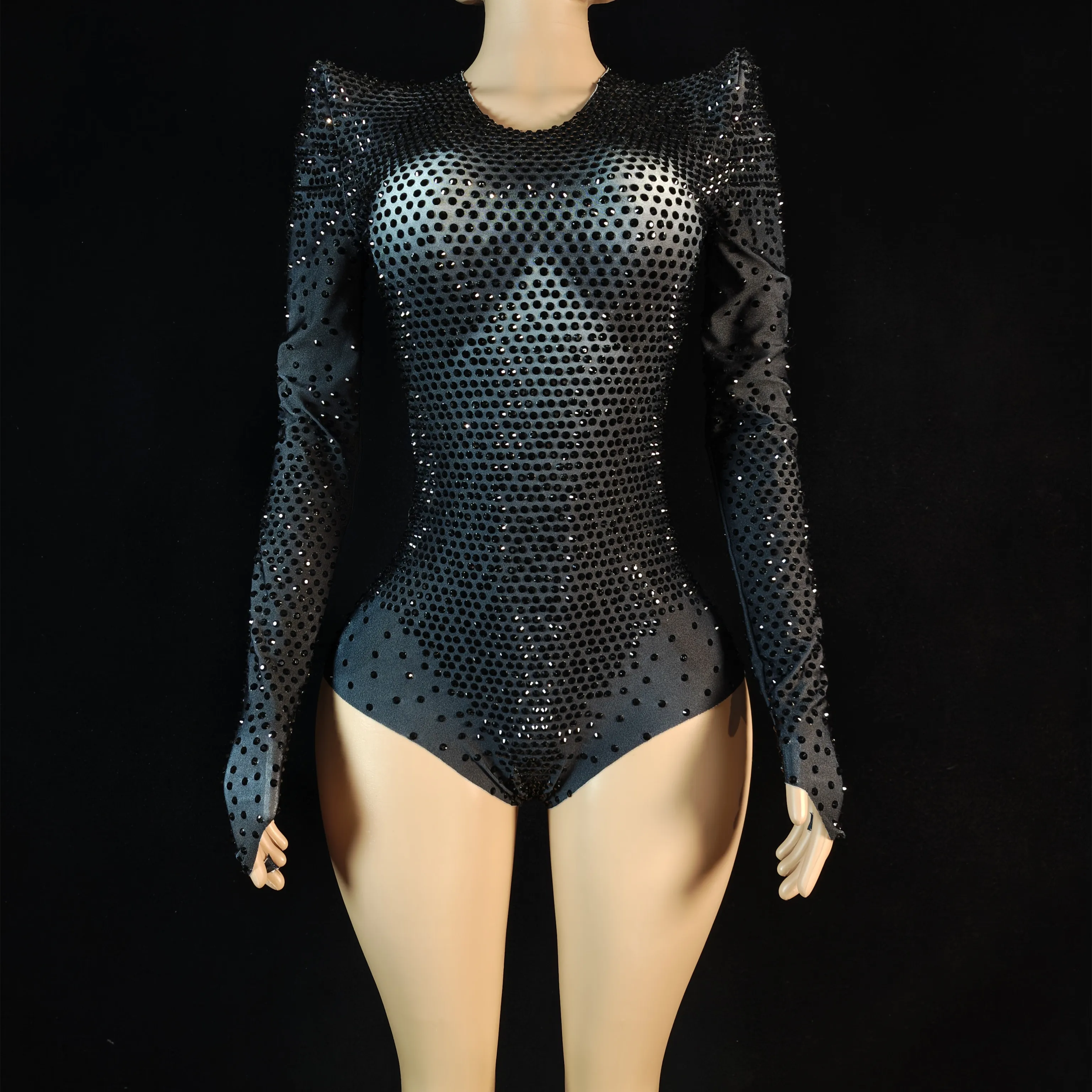 Błyszczące body z długim rękawem i dżetami, damskie kombinezony jednoczęściowe, strój do tańca powietrznego, kostium festiwalowy, strój dla tancerki gogo.