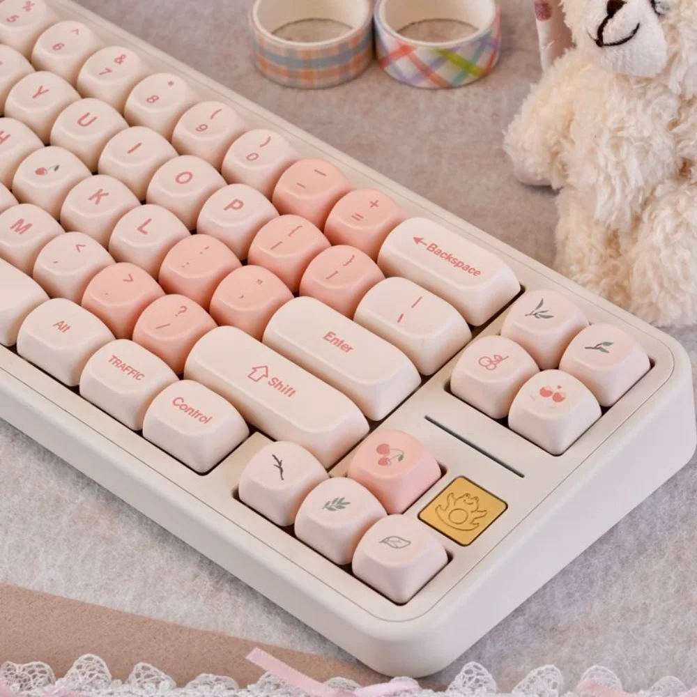 Pink Girl MOA Keycap PBT 130 Key Circular Keyboard Keychain Compatible with 1/75/87/104/108 Gaming Mechanical Keyboard