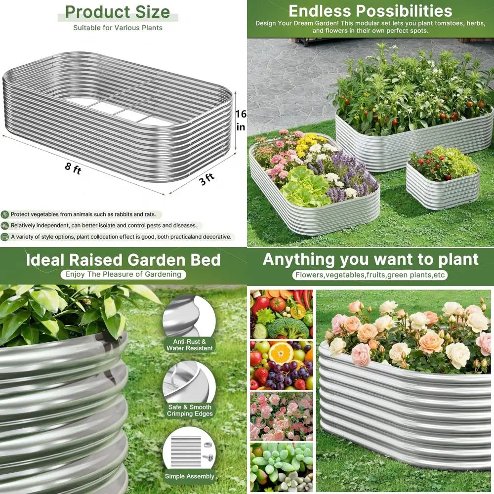 

Большая садовая кровать из оцинкованного металла размером 8x3 футов, идеально подходит для овощей и цветов, садовый ящик для улицы над землей