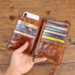 Genuine Leather Wallet Men High Capacity Male Long Money Bag Bifold Purse Phone Pocket Multi-card Ticket Clip Card Holder New