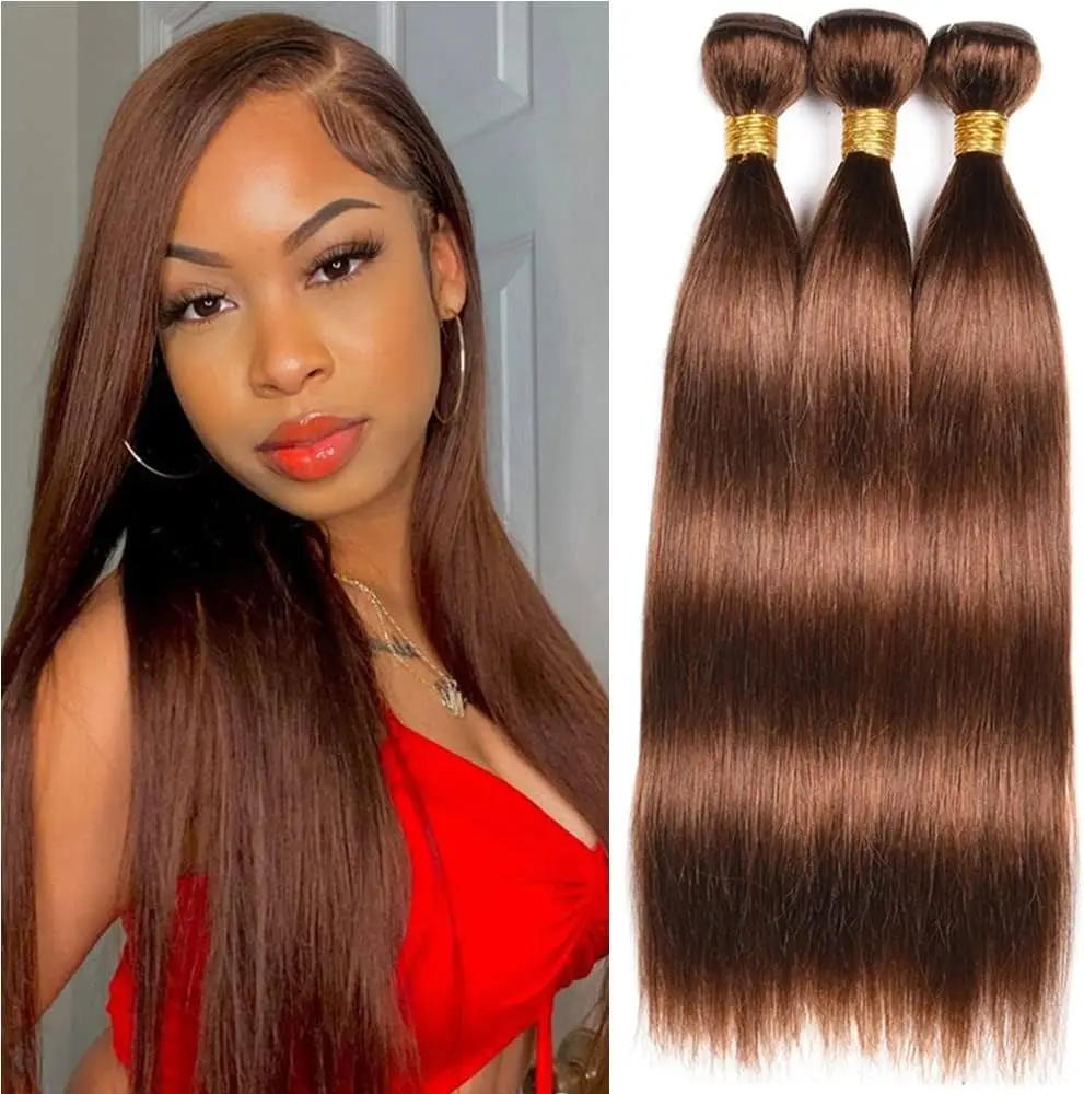 Straight Bundles Human Hair Dark Brown 3 Bundles  16-30 Inch 100g/Bundle Brazilian Virgin #4 Color Weave Hair for Black Women